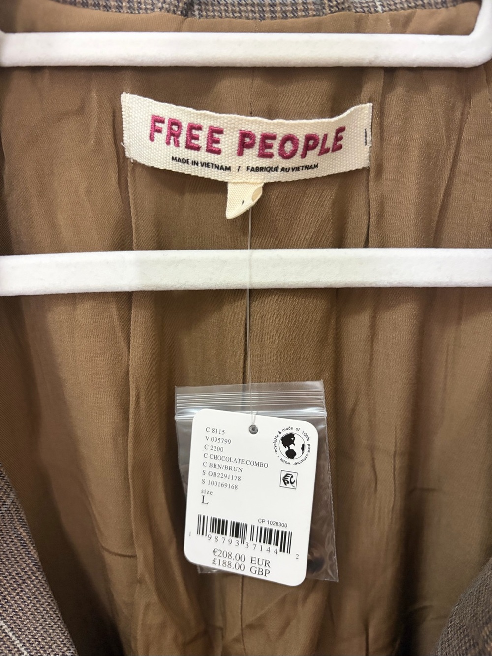 Free People Paper Cut Pinstripe Blazer Chocolate Brown NWT Size Large - Picture 5 of 10